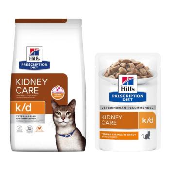 8kg+12x85g  Hill's Prescription Diet száraztáp és hozzáillő nedvestáp ingyen! -  k/d Kidney Care csirke/lazac/marha macskatáp kép