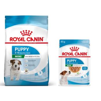 8kg Royal Canin Mini Puppy száraz kutyatáp+12x85g nedves kutyatáp ingyen kép