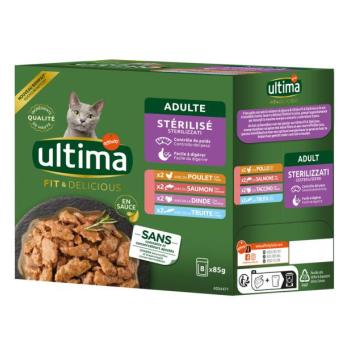 8x85g Ultima Cat Sterilised nedves macskatáp mix I (csirke, pulyka, lazac, pisztráng) kép