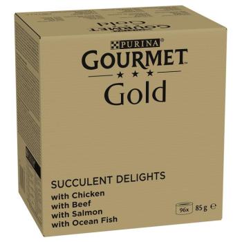 96x85g Gourmet Gold Succulents Delight finom csíkok nedves macskatáp kép