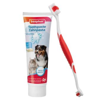 Beaphar fogápoló szett kutyáknak, macskáknak: 3x100g fogkém & 3db fogkefe kép