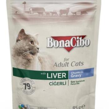 BonaCibo Adult liver in gravy pouch 85 g kép