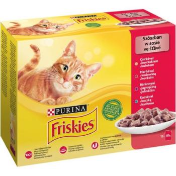 Friskies nedves macskaeledel szószban - csirkével, marhával, báránnyal, kacsával 12 x 85 g kép