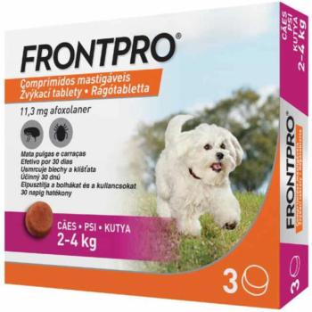 FRONTPRO Rágótabletta kutyáknak bolhák és kullancsok ellen 2-4 kg között 3x11,3 mg kép