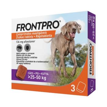 FRONTPRO® rágótabletta kutyáknak bolhák és kullancsok ellen (>25–50 kg), L-es 3 tabletta kép