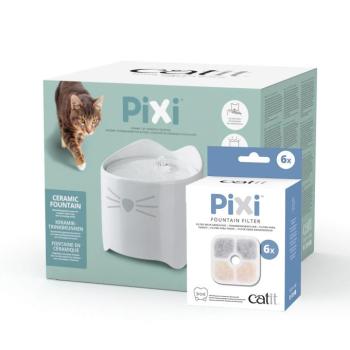 Gazdaságos szett: Catit Pixi kerámia itatókút 1,7 liter & 6 csereszűrő, macska kép