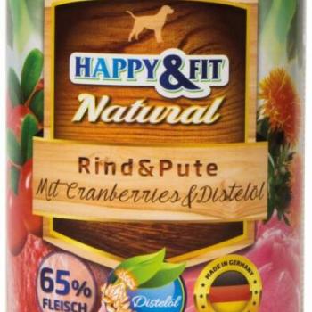 Happy&Fit Natural Dog Beef & turkey & cranberries & Saffron oil 400 g kép