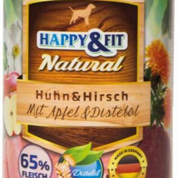 Happy&Fit Natural Dog Chicken & Venison with Apple & Saffron Oil 400 g kép