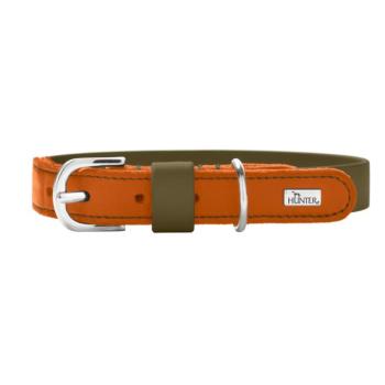 HUNTER Wolmar BioThane®/bőr kutyanyakörv, khaki/narancs, S: 45cm hosszú, 19mm széles kép