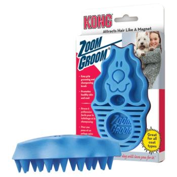KONG Zoom Groom masszázskefe kutyáknak kék színben H 12 x Sz 7,5 x M 4 cm kép