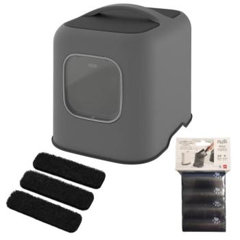 Rotho MyPet BIALA macska wc antracit + 3 x aktívszenes szűrő + 4 tekercs macskapiszok zacskó szettben kép