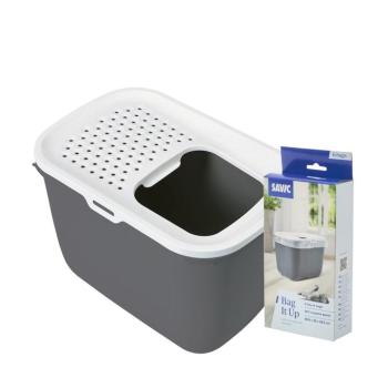 Savic Hop In macska WC Kezdő szett: Antracitszürke/fehér + 6 db Bag it up alomalátét kép