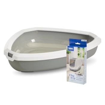 Szett: Savic Rincon sarokba való szürke/fehér peremes alomtálca macskáknak+ 12db Bag it Up Maxi alátét kép