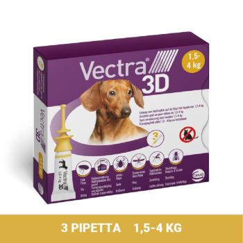 Vectra 3D rácsepegtető oldat kutyáknak 3 x 0,8 ml pipetta kistestű kutyáknak (1,5 - 4 kg, sárga) kép