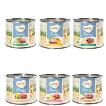 12x200g Feringa Single Meat Menü nedves macskatáp Vegyes csomag I (6 fajta): csirke, nyúl, bárány, borjú, kacsa, lazac) kép