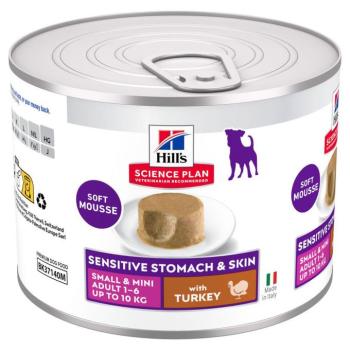 12x200g Hill's Science Plan Sensitive Stomach & Skin Small & Mini Mousse pulyka nedves kutyatáp kép