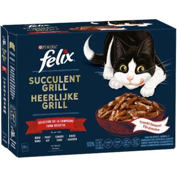 12x80g Felix "Tasty Shreds Succulent Grill" tasakos nedves macskatáp- Farm Selection - szárazföldi ízek  (marha, csirke, kacsa, pulyka) kép