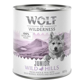 24x800g Wolf of Wilderness Junior - Duo-Protein recept gazdaságos csomag nedves kutyatáp - Wild Hills Junior - kacsa & borjú kép