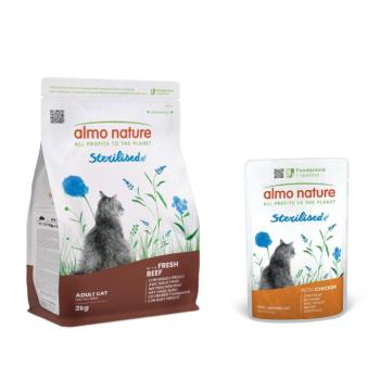 2kg Almo Nature Functional Sterilised Cat marha & rizs száraz macskatáp + 6x70g Almo Nature Functional Sterilised csirke nedves macskatáp 15% kedvezménnyel kép