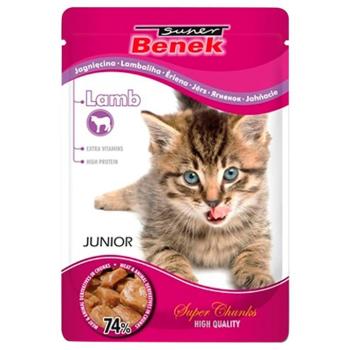 48x100g Super Benek Super Chunks Kitten Bárány szószban nedves macskatáp kép