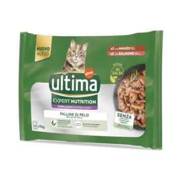 4x70g Ultima Cat Expert Nutrition Hairball marha & lazac nedves macskatáp kép