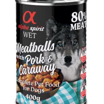 6x400g Alpha Spirit Dog Meatballs Sertés & kömény nedves kutyatáp kép