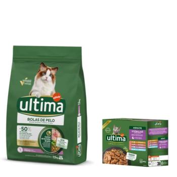 7,5kg Ultima Hairball pulyka száraztáp + 8x85g Sterilized nedvestáp Mix I (csirke, pulyka, lazac, pisztráng) ingyen kép