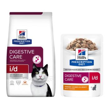 8kg+12x85g  Hill's Prescription Diet száraztáp és hozzáillő nedvestáp ingyen! - i/d Digestive Care csirke kép