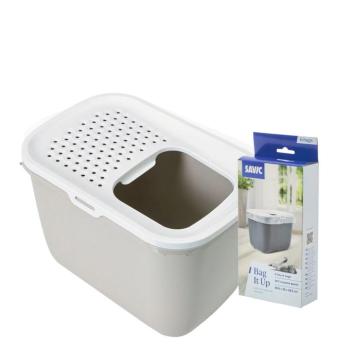 Savic Hop In macska WC Kezdő szett: Homokszín-bézs/fehér + 6 db Bag it up alomalátét kép