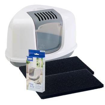 Szett: Savic Nestor Corner sarok macska WC - világosszürke/fehér + 2 db csereszűrő + 12db Bag it Up Maxi alátét kép
