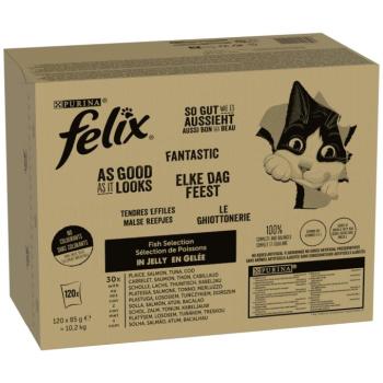 120x85g Felix Fantastic tonhal, lazac, tőkehal, lepényhal nedves tasakos macskatáp kép
