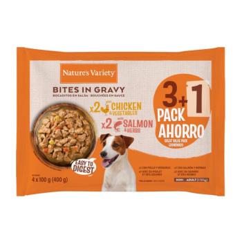 12x100g Nature's Variety Bites szószban Mini Adult csirke & lazac nedves kutyatáp kép