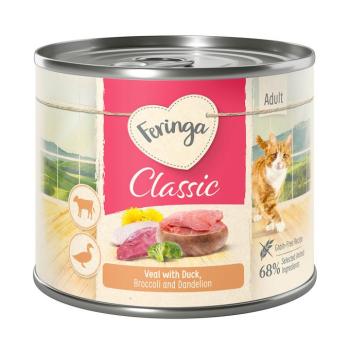 12x200g Feringa Classic Meat Menü Kacsa & borjú, brokkoli & pitypang nedves macskatáp kép