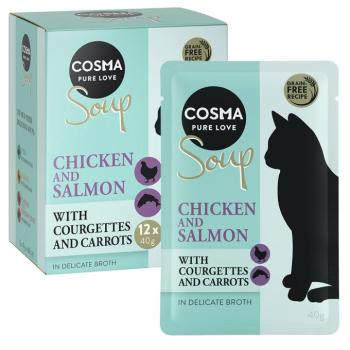 12x40g Cosma Soup csirkemell, lazac, cukkini és sárgarépa étrend-kiegészítő macskáknak kép