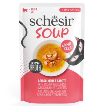 12x40g Schesir Cat Soup lazac & sárgarépa étrend-kiegészítő eledel macskáknak kép