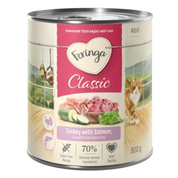 12x800g Feringa Classic Meat Lazac, pulyka, cukkini & vízitorma nedves macskatáp kép