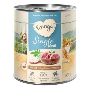 12x800g Feringa Single Meat Menü Kacsa, túró & macskagyökér nedves macskatáp kép