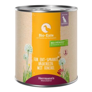 12x800g Hermann's Bio Menü Sensitive bio kacsa, bio hajdina nedves kutyatáp kép