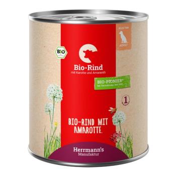 12x800g Hermann's Bio Menü Sensitive bio marha, bio sárgarépa nedves kutyatáp kép