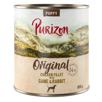 12x800g Purizon Puppy nedves kutyatáp - Csirkefilé, vad & nyúl