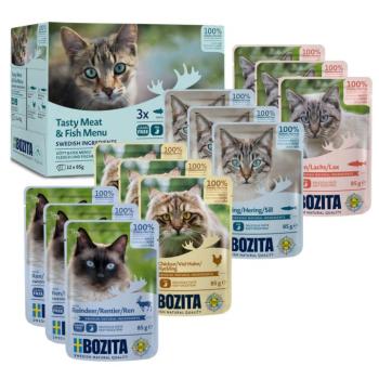 12x85g Bozita falatok szószban, tasakos nedves macskatáp- Vegyes csomag: hús- és halmenü (4 változat) kép