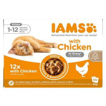 12x85g IAMS Advanced Nutrition Kitten csirke szószban nedves macskatáp kép