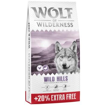 14,4kg Wolf of Wilderness Wild Hills kacsa - gabonamentes száraz kutyatáp 12 + 2,4 kg ingyen akcióban