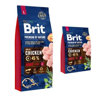 18kg Brit Premium by Nature Adult Large Breed Chicken száraz kutyatáp 15+3 ingyen