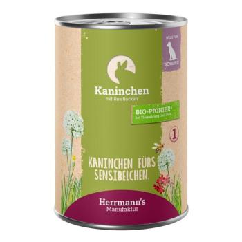 24x400g Herrmann´s Selection Sensible nyúl & bio rizspehely nedves kutyatáp kép