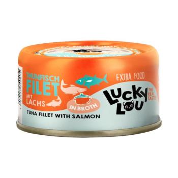 24x70g Lucky Lou Extra Food tonhal & lazac levesben nedves macskatáp kép