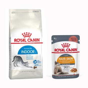 2kg Royal Canin Indoor száraz macskatáp +12x85g Hair & Skin szószban nedvestáp kép