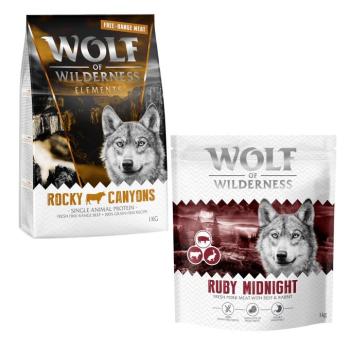 2x1kg Wolf of Wilderness - vegyes próbacsomag száraz kutyatáp - Sensitiv "Rocky Canyons" marha & "Ruby Midnight" marha & nyúl kép