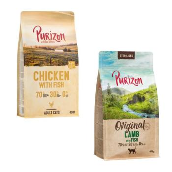 2x400g Purizon száraz macskatáp vegyes próbacsomagban - Bárány & hal + csirke & hal kép