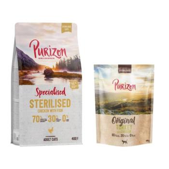 2x400g Purizon száraz macskatáp vegyes próbacsomagban - Sterilised pulyka & csirke + Sterilised csirke & hal kép